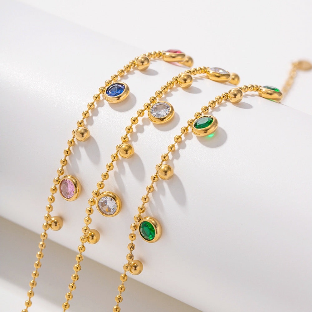 18K Gold Plated Anklet Satellite Swarovski Crystal Cubic Zirconia*Birthstone*JD - Picture 2 of 4